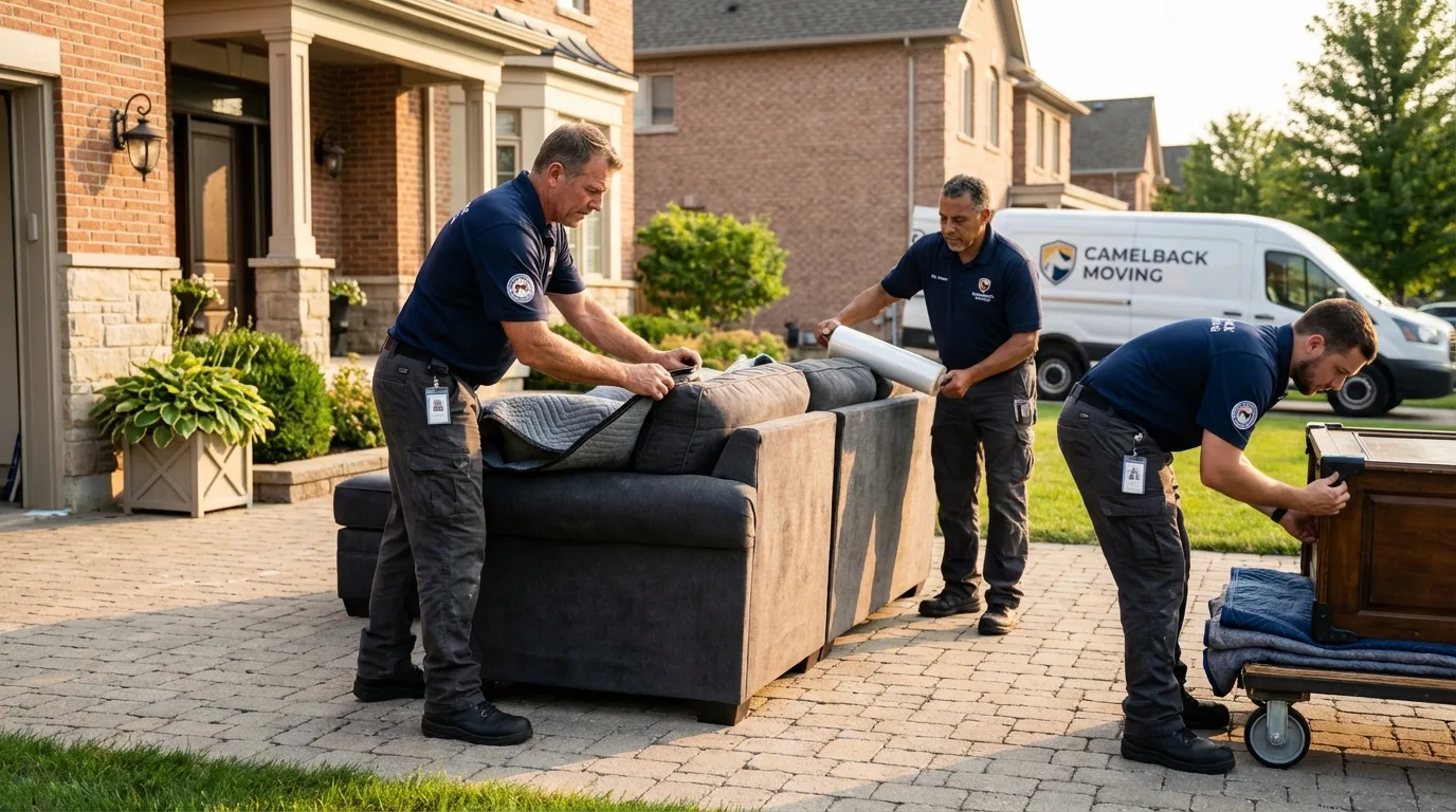 Large estate moving crew wrapping furniture in Newport Beach, CA