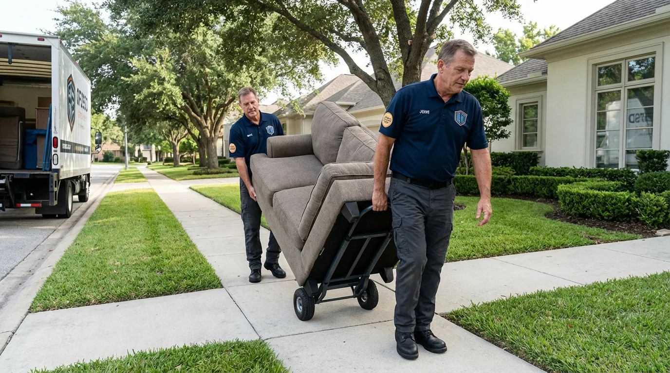 Local residential moving crew loading furniture in Newport Beach, CA
