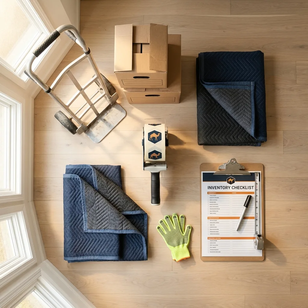 Professional moving supplies and packing materials layout for Newport Beach residential relocations